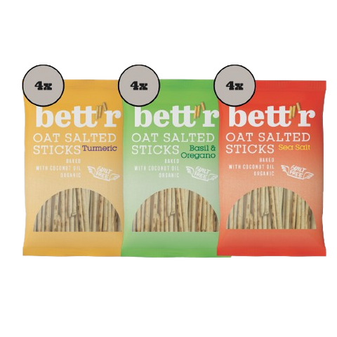 Био Bett’r Овесени пръчици със сол – Кутия за микс от 3 вкуса